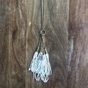 NWT Gold/ Whited Beaded Tassel Drop Necklace